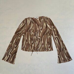 RO & DE Retro y2k Tie Front Bell Sleeve Blouse